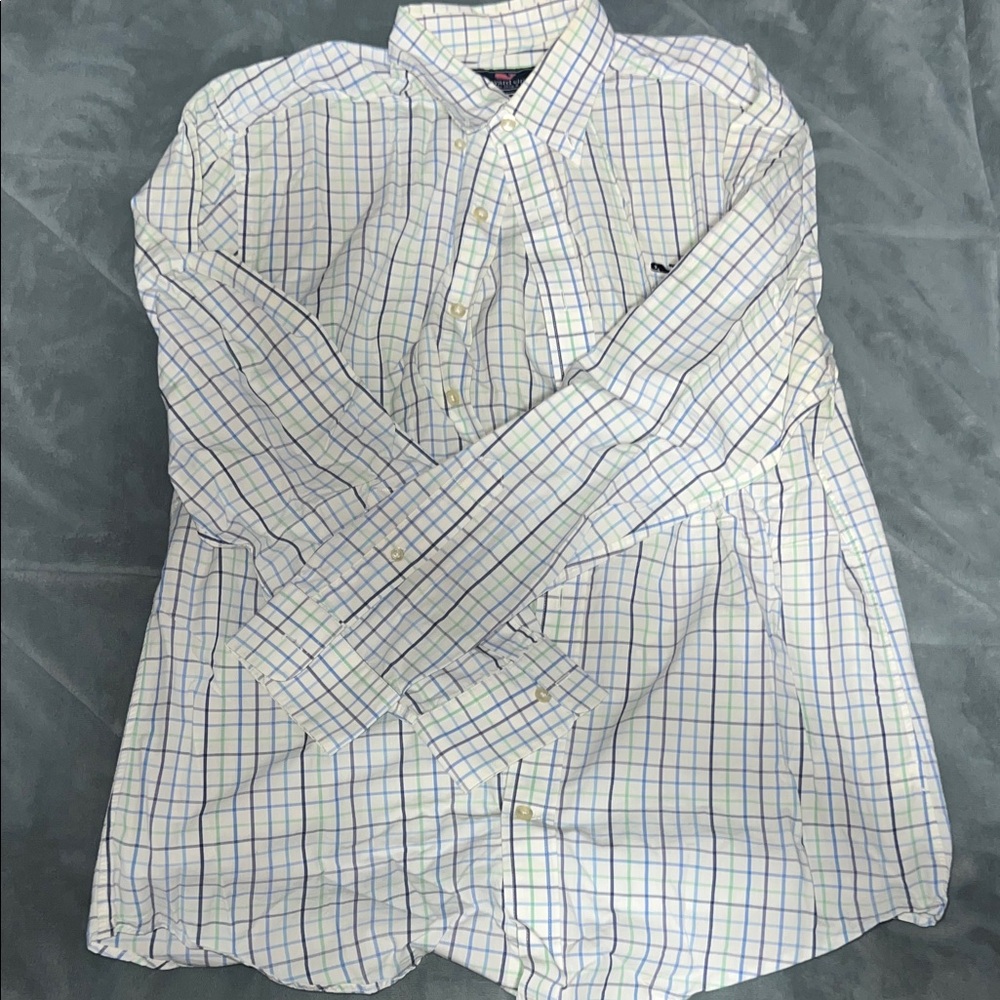 Vineyard Vines White and Blue Checkered Shirt